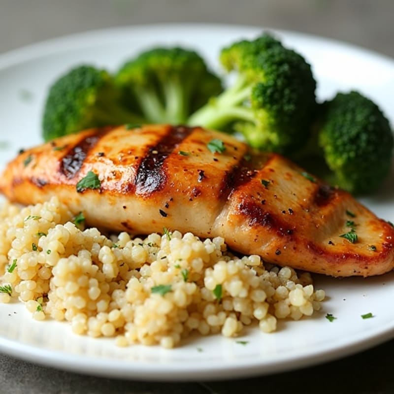 Grilled Chicken Breast with Quinoa and Roasted Broccoli