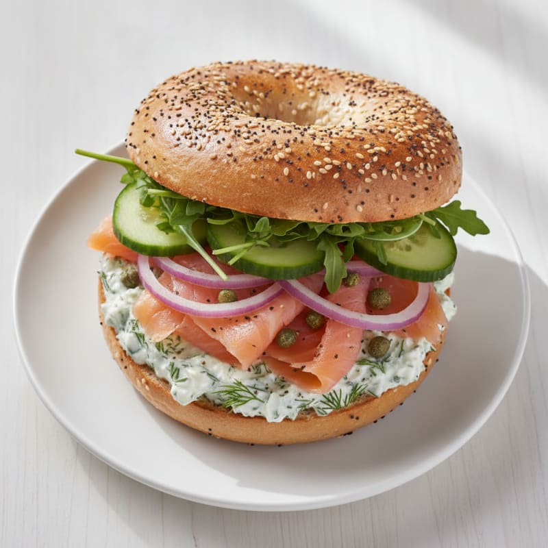 Smoked Salmon Everything Bagel Sandwich