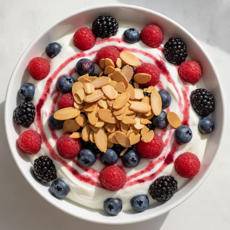 Greek Yogurt Protein Parfait with Mixed Berries and Almonds