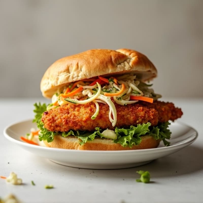 Crispy Air-Fried Chicken Breast Sandwich with Tangy Coleslaw