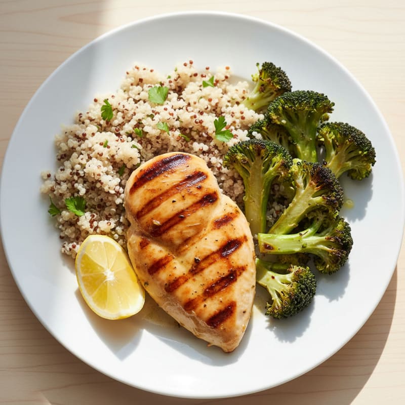 Grilled Chicken Breast with Quinoa and Roasted Broccoli