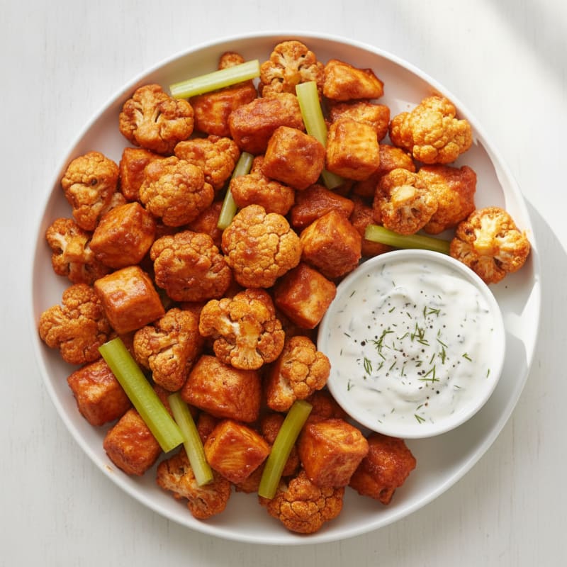 Buffalo Cauliflower and Chicken Bites with Ranch Dip