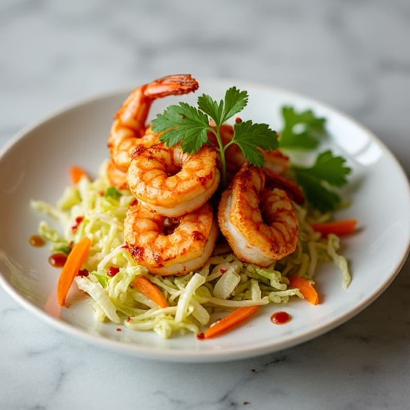 Pan-Seared Spicy Peanut Shrimp with Crispy Cabbage Slaw
