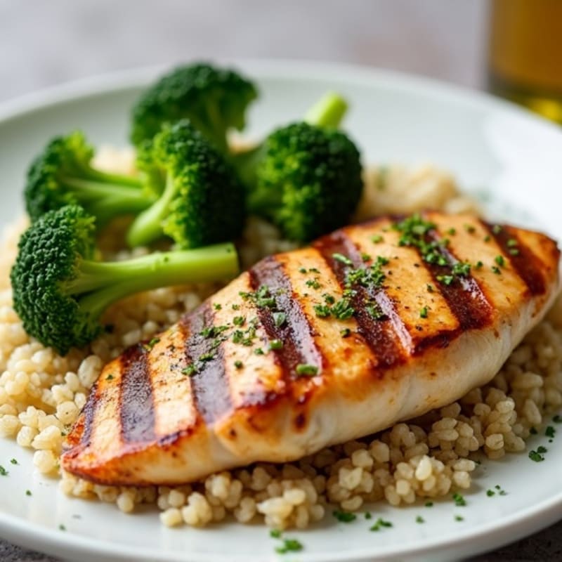 Grilled Chicken Breast with Quinoa and Steamed Broccoli