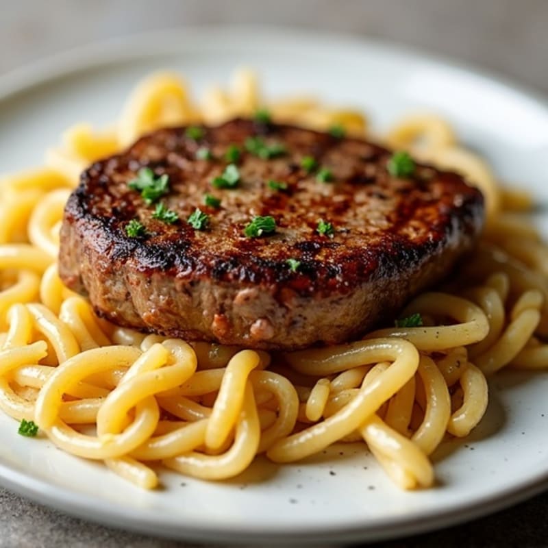 Lean Beef Steak with Garlic Butter and Simple Pasta