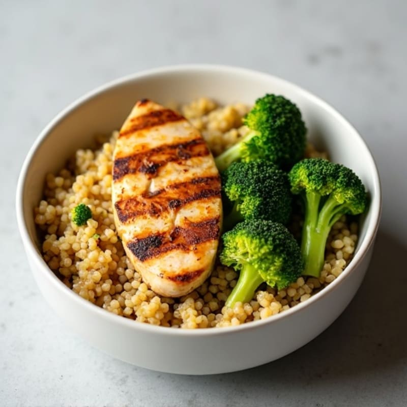 Grilled Chicken Breast and Quinoa Bowl with Roasted Broccoli