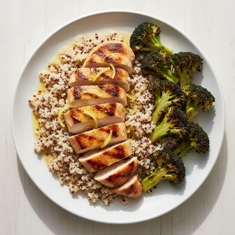 Grilled Chicken Breast with Quinoa and Roasted Broccoli