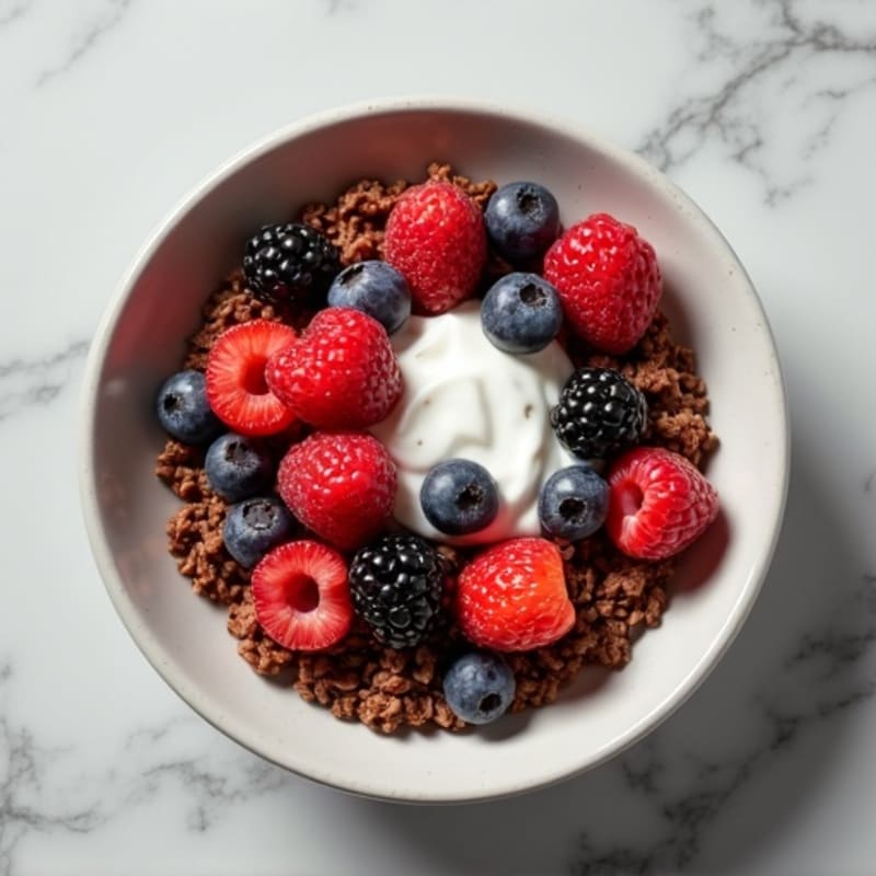 Protein Chocolate Oatmeal with Greek Yogurt and Berries