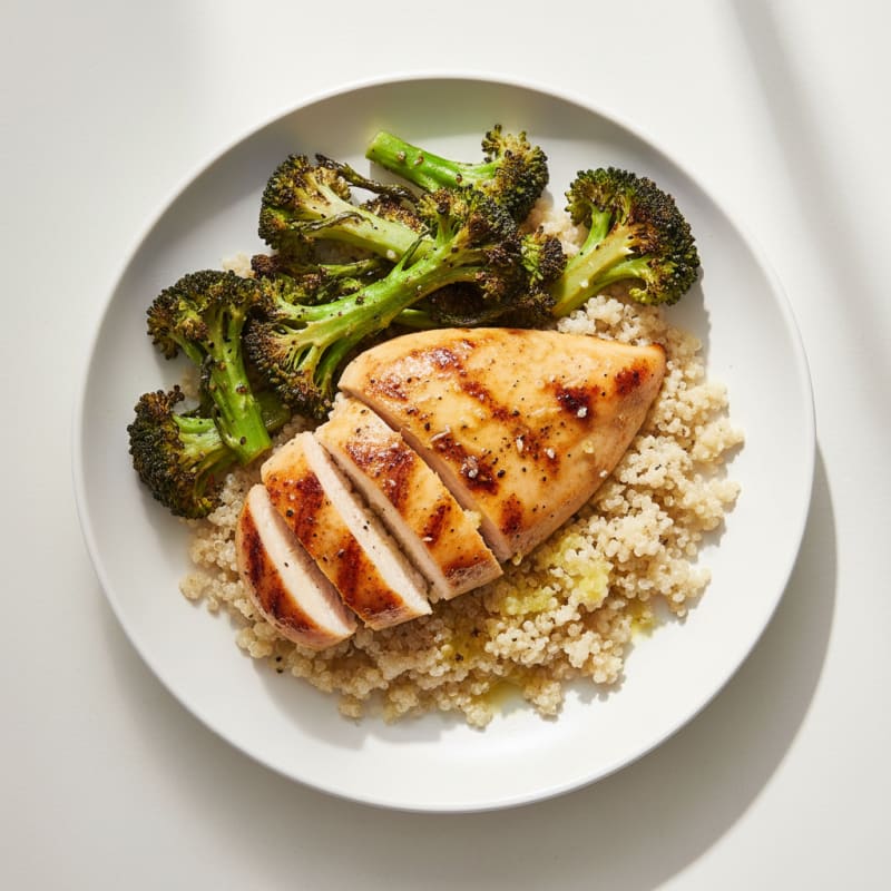Grilled Chicken Breast with Roasted Broccoli and Quinoa