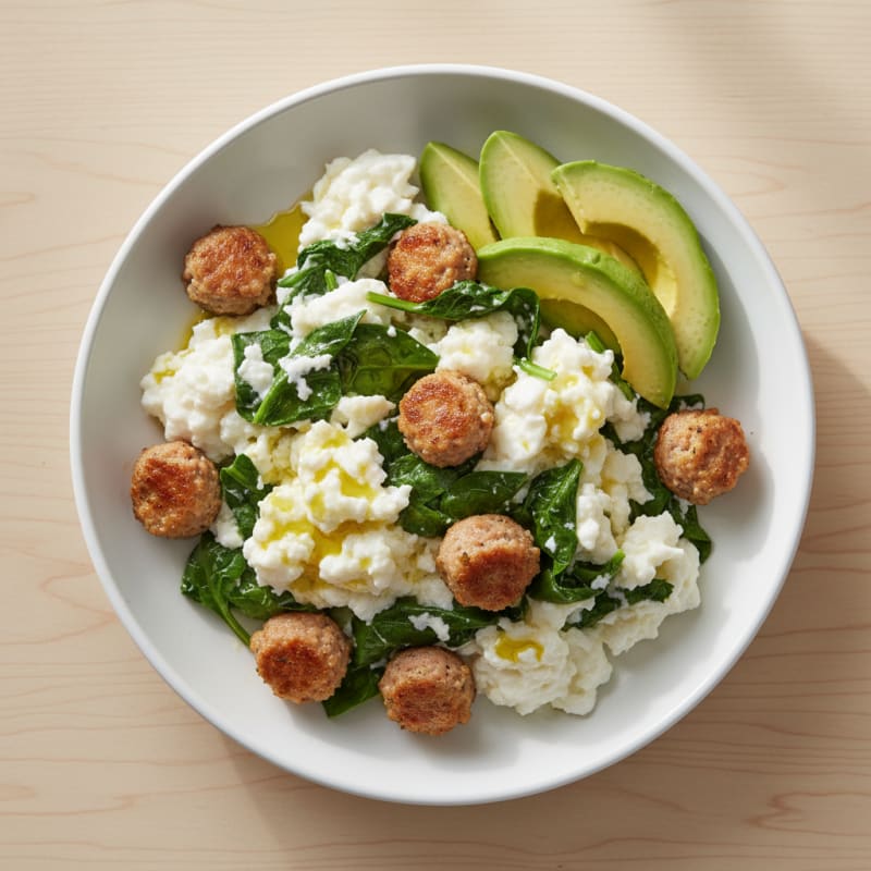 Egg White and Spinach Scramble with Turkey Sausage