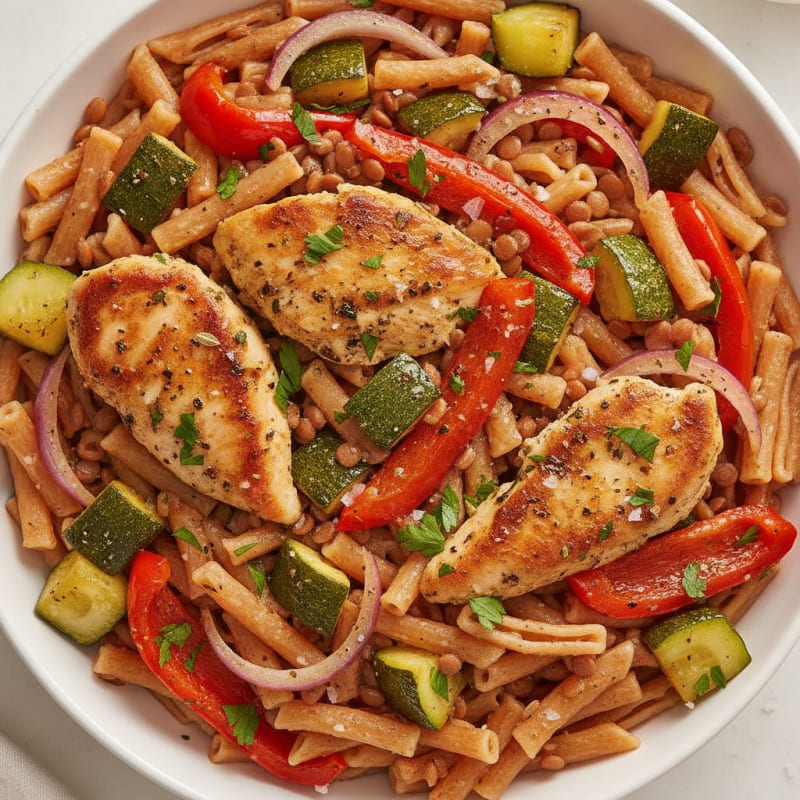 Lentil Pasta with Roasted Vegetables