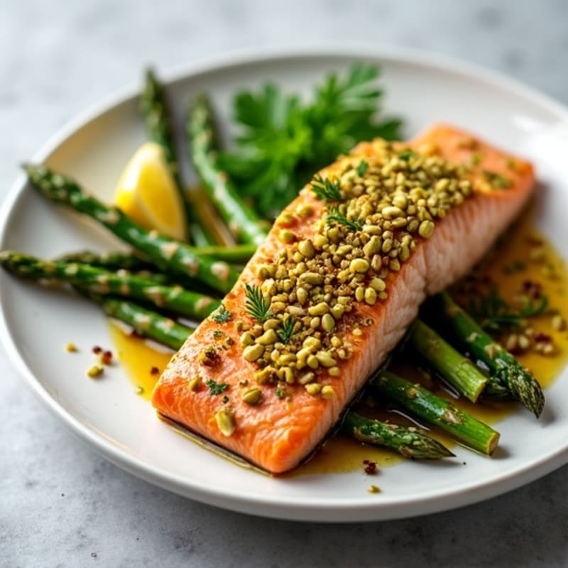 Crispy Pistachio-Crusted Salmon with Lemon-Herb Roasted Asparagus