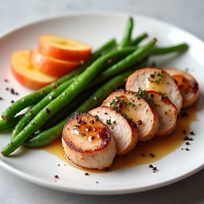 Pan-Seared Pork Tenderloin with Caramelized Apples and Roasted Green Beans