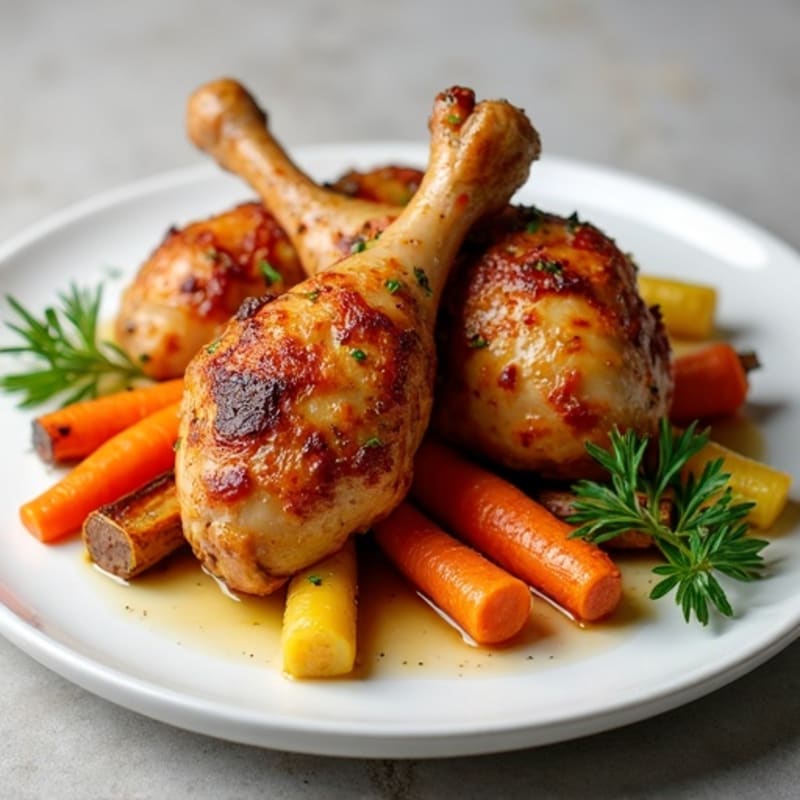 Crispy Lemon Herb Roasted Chicken Drumsticks with Roasted Root Vegetables