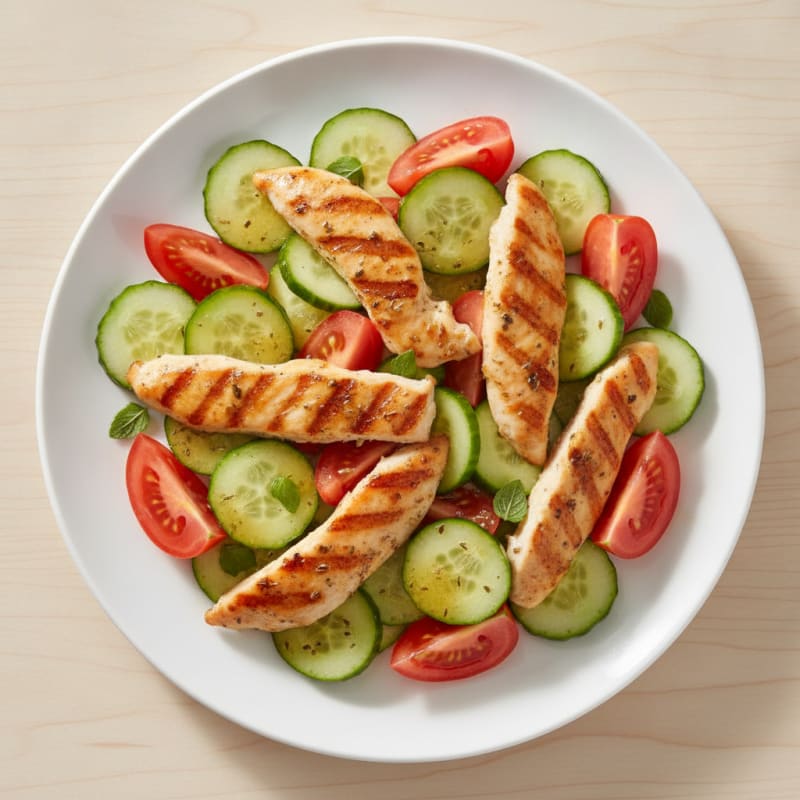 Grilled Chicken Breast Salad with Cucumber and Tomato