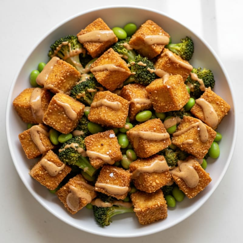 Crispy Baked Tofu with Zesty Peanut Sauce