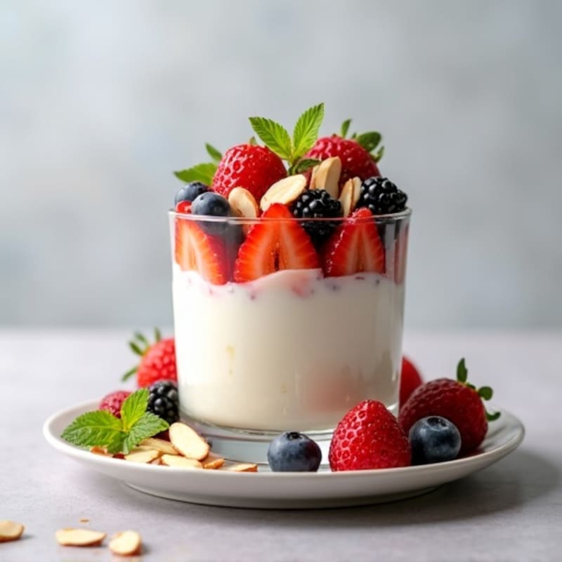 Greek Yogurt Protein Parfait with Mixed Berries and Almonds