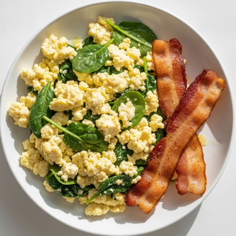 Cottage Cheese Scramble with Spinach and Turkey Bacon