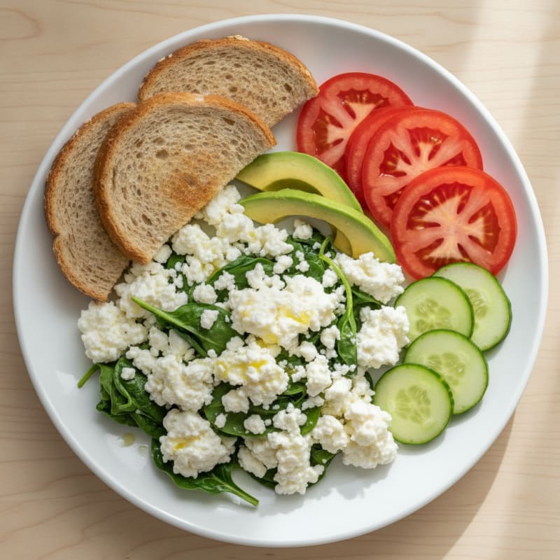 Egg White Veggie Scramble with Cottage Cheese and Tomato
