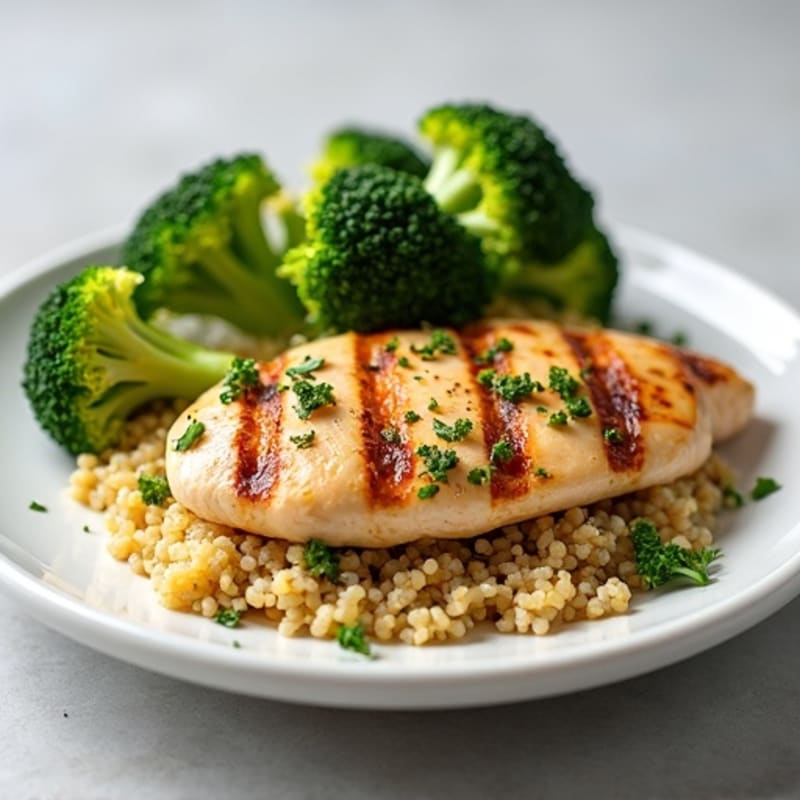 Grilled Chicken Breast with Quinoa and Roasted Broccoli