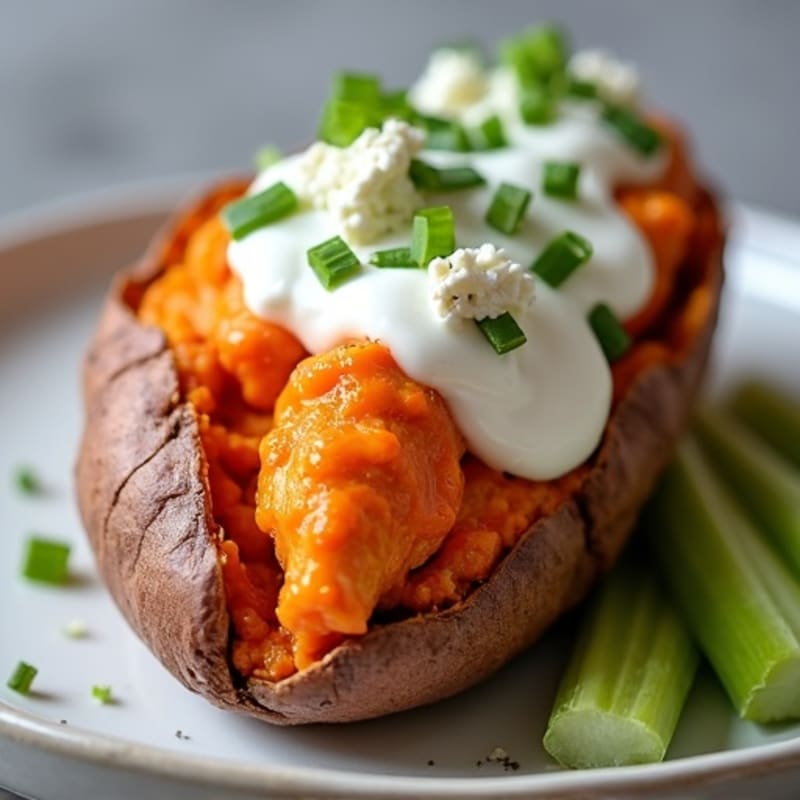 Creamy Buffalo Chicken Stuffed Sweet Potatoes