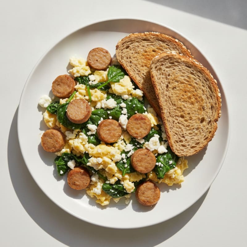Egg White and Turkey Sausage Scramble with Spinach and Feta