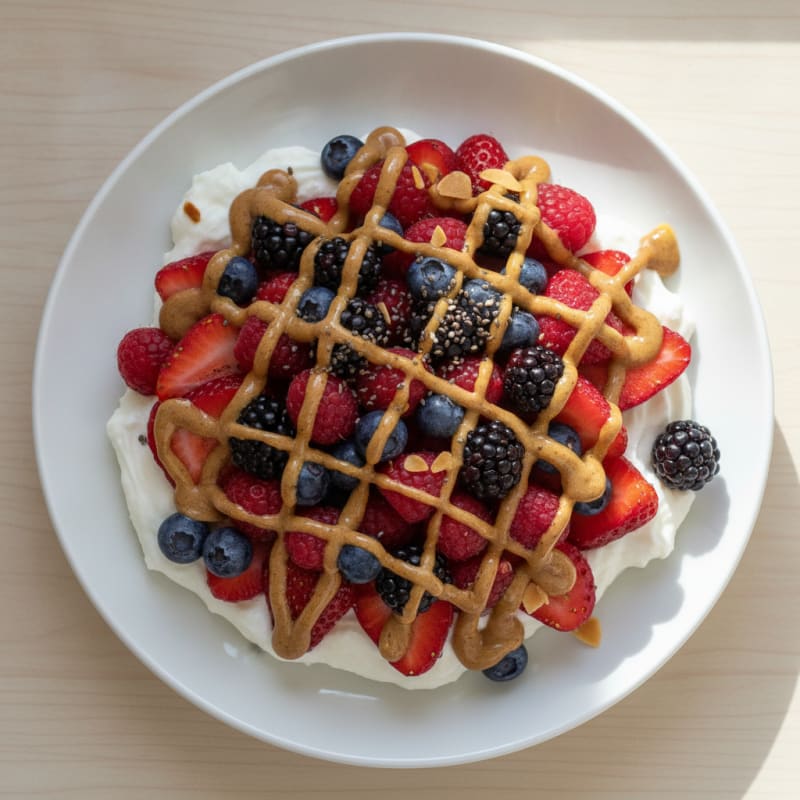 Greek Yogurt Protein Parfait with Mixed Berries and Almond Butter