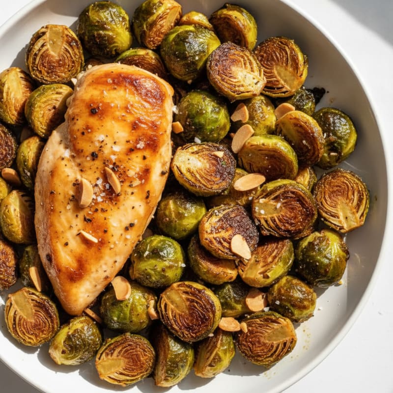 Balsamic Glazed Brussels Sprouts with Roasted Chicken
