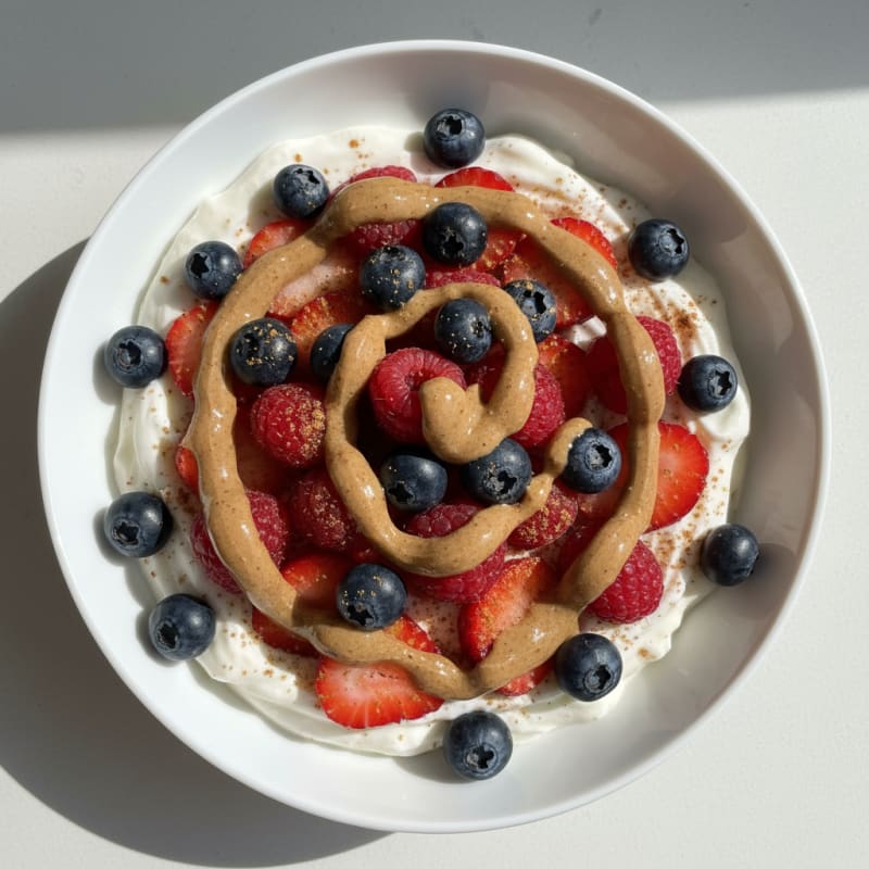 Greek Yogurt Protein Bowl with Mixed Berries and Almond Butter