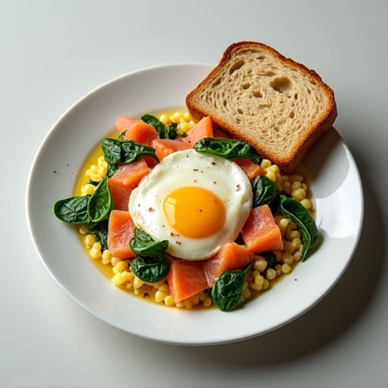 Egg White Scramble with Smoked Salmon and Sautéed Spinach