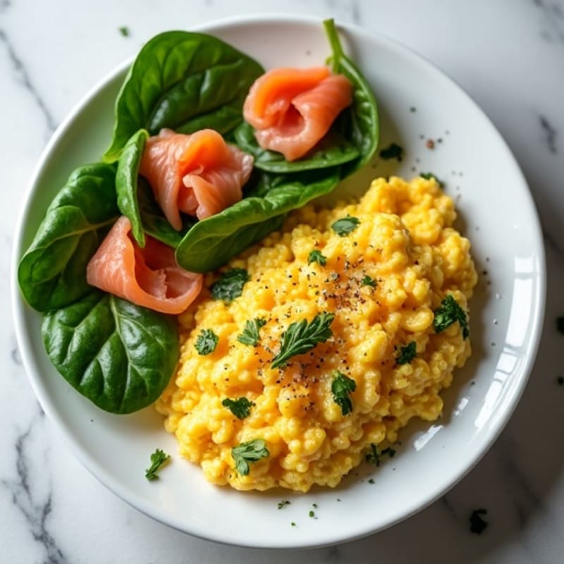 Cottage Cheese Scramble with Spinach and Smoked Salmon