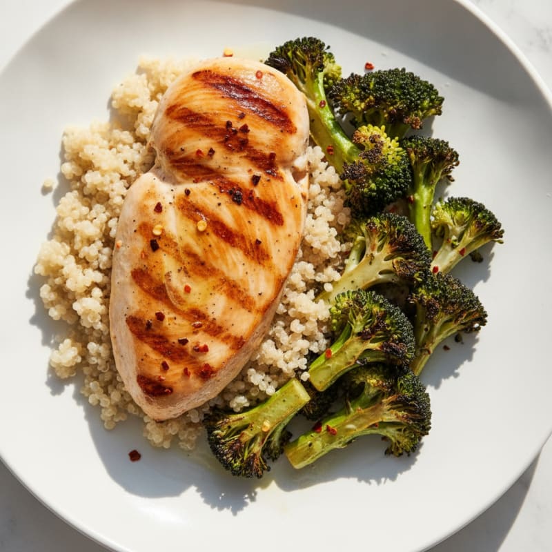 Grilled Chicken Breast with Roasted Broccoli and Quinoa