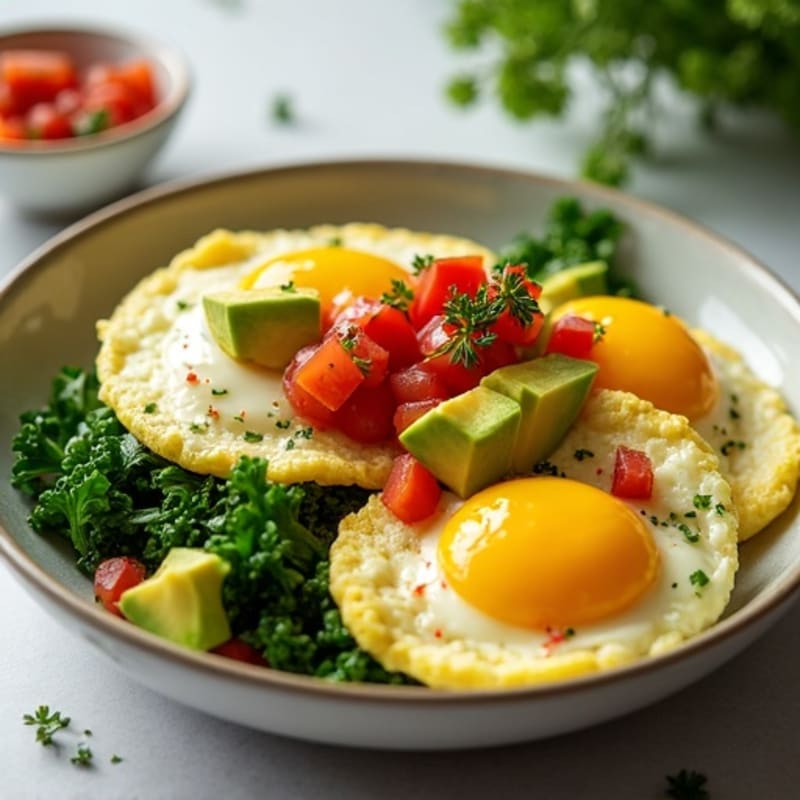Scrambled Eggs with Creamy Avocado, Zesty Salsa, and Fresh Baby Kale