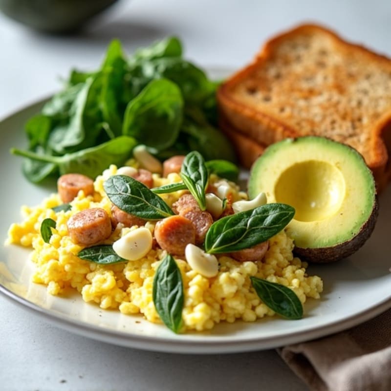 Egg White and Spinach Scramble with Turkey Sausage