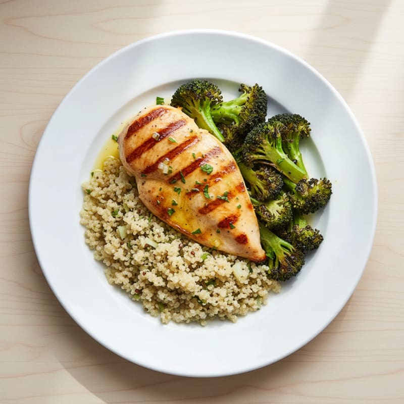 Grilled Chicken Breast with Quinoa and Roasted Broccoli