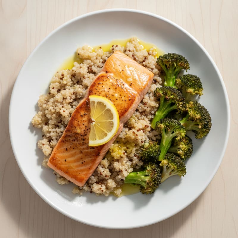 Seared Salmon with Roasted Broccoli and Quinoa