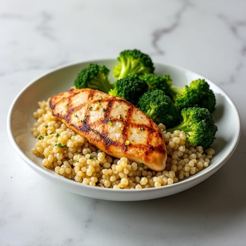 Grilled Chicken Breast with Quinoa and Steamed Broccoli