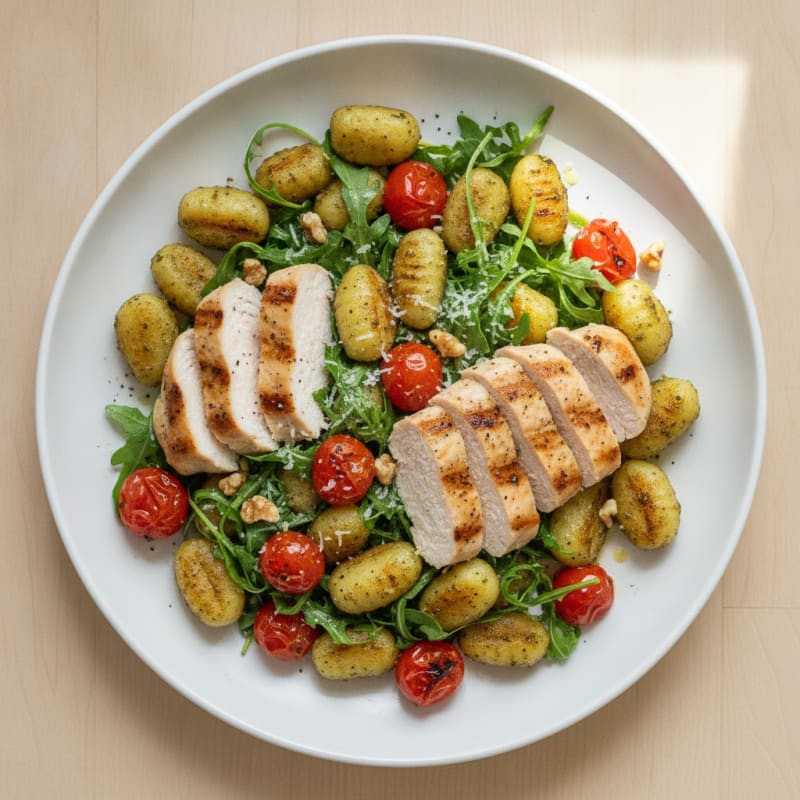 Gnocchi with Arugula Pesto and Cherry Tomatoes
