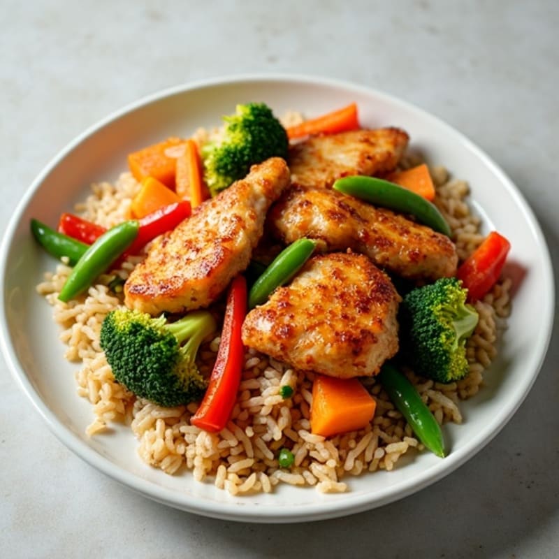 Crispy Chicken and Vegetable Brown Rice Stir-Fry