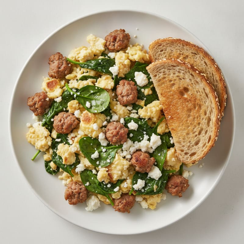 Egg White and Turkey Sausage Scramble with Spinach and Feta