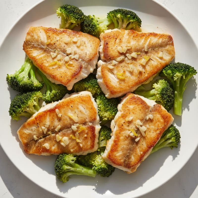 Seared Lemon-Garlic Tilapia with Steamed Broccoli