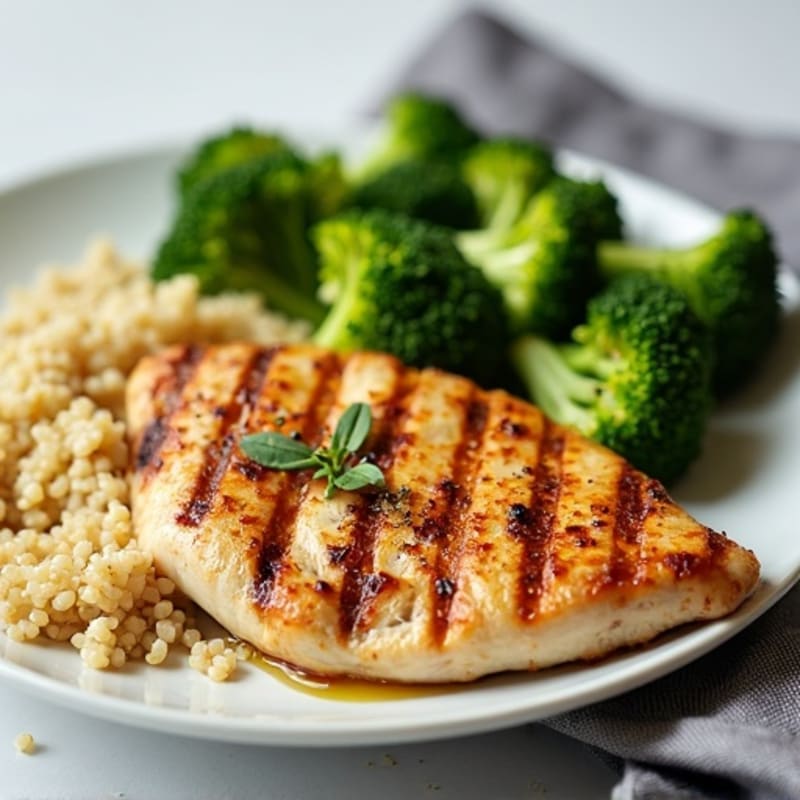 Grilled Chicken Breast with Quinoa and Steamed Broccoli