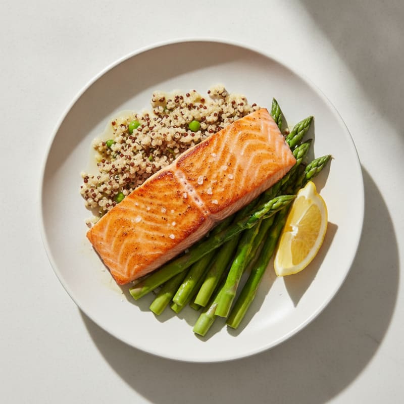 Seared Salmon with Steamed Asparagus and Quinoa
