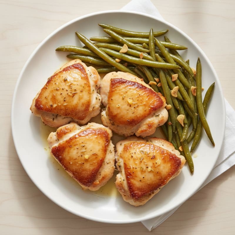 Seared Chicken Thighs with Garlic Green Beans