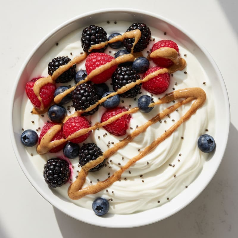Greek Yogurt Protein Parfait with Mixed Berries and Almond Butter