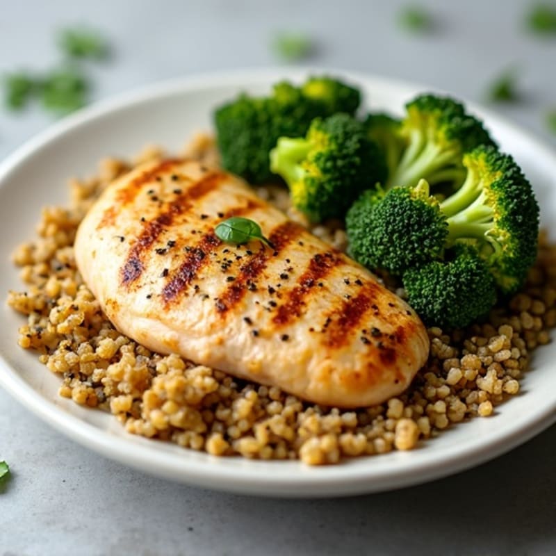 Grilled Chicken Breast with Quinoa and Roasted Broccoli