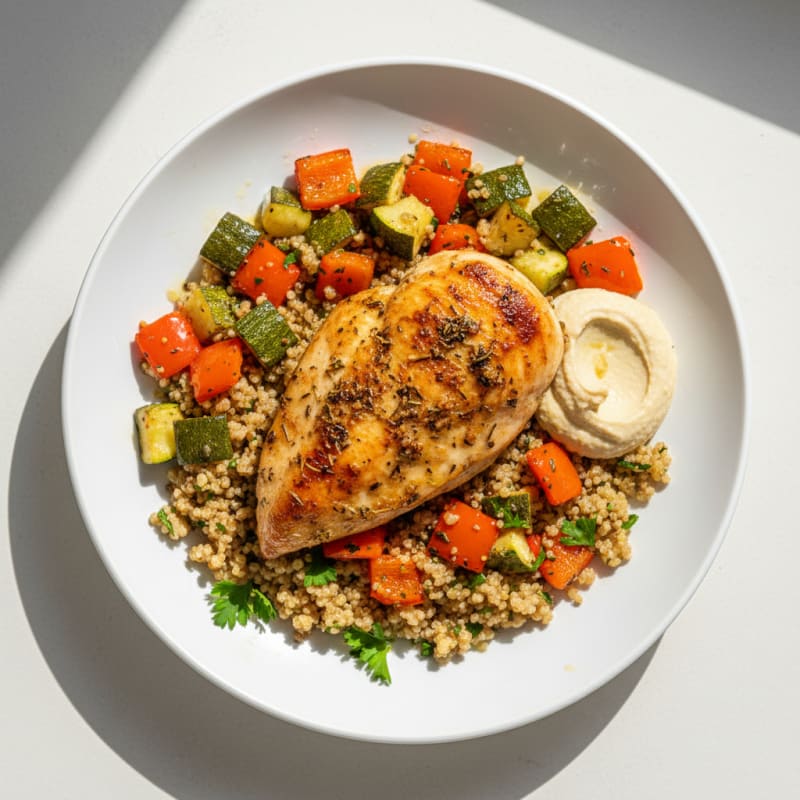 Herb-Roasted Chicken with Warm Quinoa and Roasted Vegetables