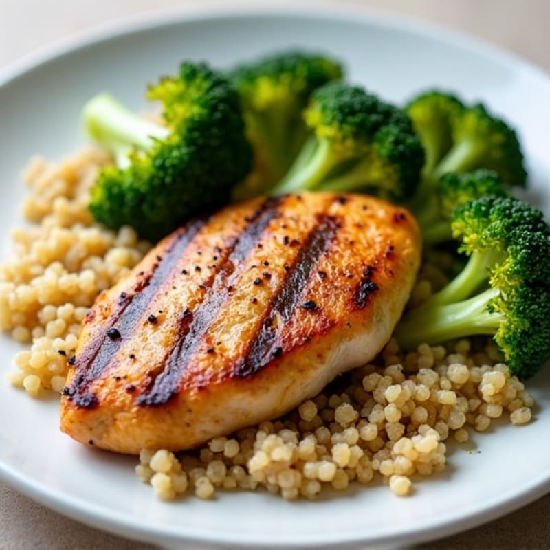 Grilled Chicken Breast with Quinoa and Roasted Broccoli