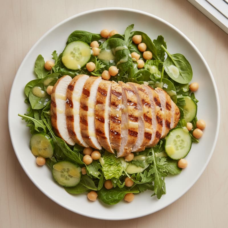 Grilled Turkey Breast Salad with Chickpeas and Fresh Greens