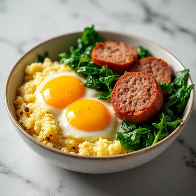 Scrambled Egg Whites with Spinach, Turkey Sausage & Quinoa